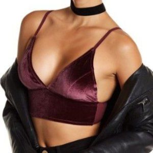 Velvet Burgundy Long Line Bralette Bra Medium - NEW
